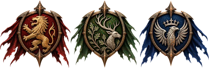 Blasons de l'Empire Arthurien, de l'Alliance Elfique et des Sauvages